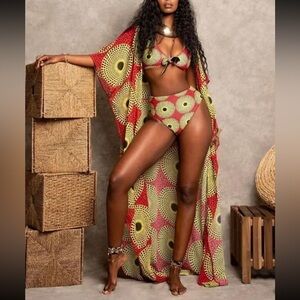 Bohemian 3 Piece Matching Set High Waist Bikinis Coverup